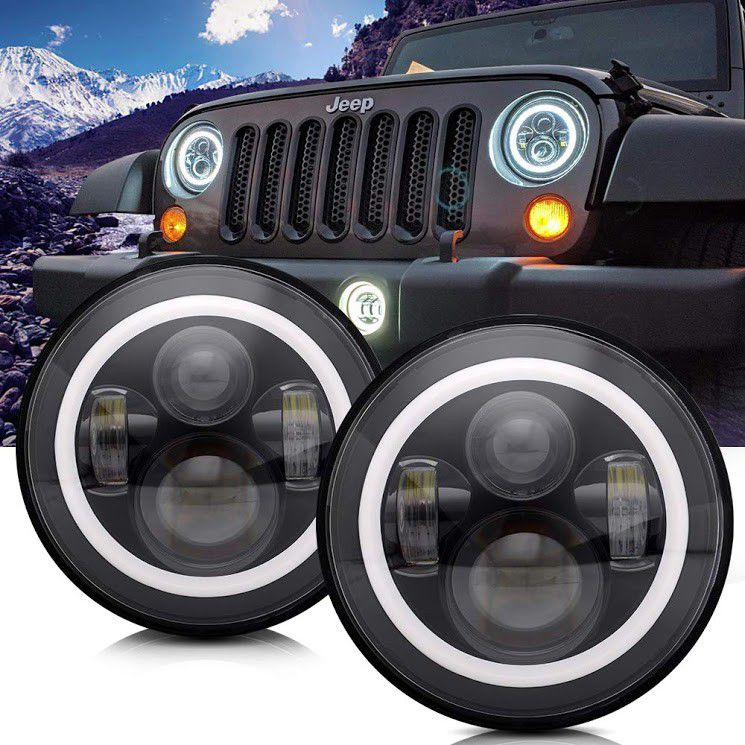 LED 7inch LED Headlight Hi/Lo Halo Angel Eyes for Harley, Jeep Wrangler -  The Accessory Shop