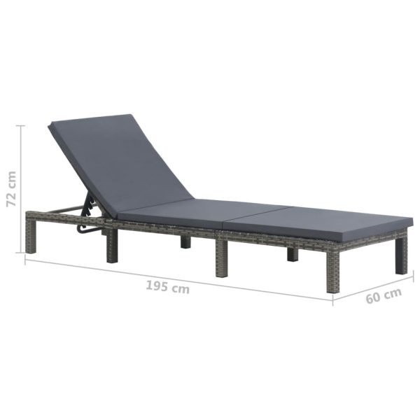 Deluxe PE Rattan Sun Lounger With Cushion Grey - Image 2