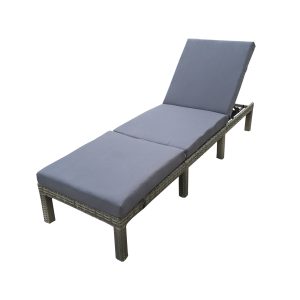 Deluxe PE Rattan Sun Lounger With Cushion Grey