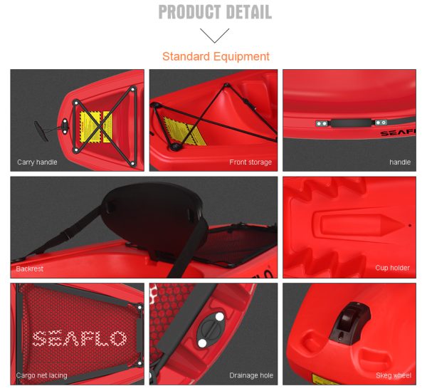 Seaflo  Kayak with Oars, Sit On Top - 55kg Capacity - Red - Image 4