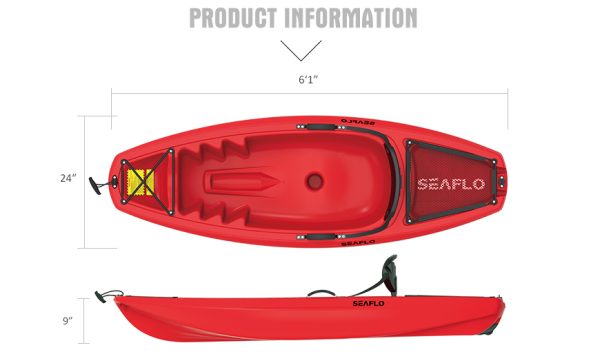 Seaflo  Kayak with Oars, Sit On Top - 55kg Capacity - Red - Image 2