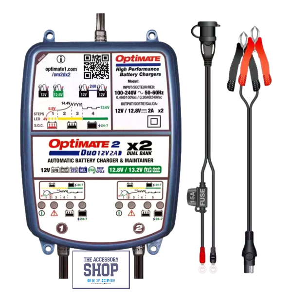OptiMate 2 DUO x 2 Bank 5-step 12V / 12.8V 2A sealed battery maintainer x2