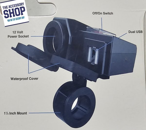 Motorcycle 2.1A USB charger with power socket - Image 3