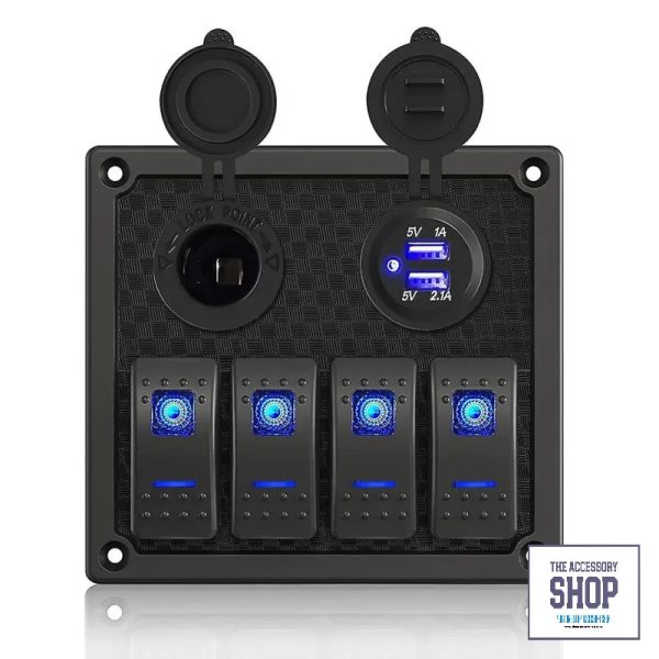 Switch Panel Marine Boat Waterproof, 12v  4 switch Usb Slots