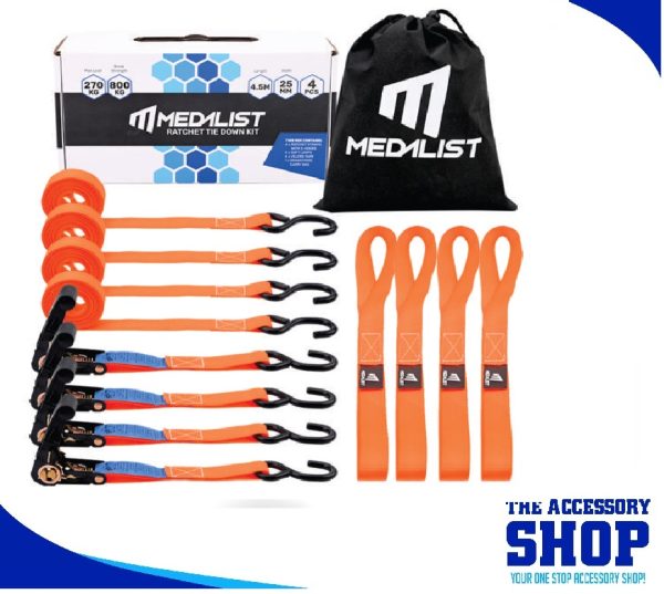 Ratchet Tie Down 4 Piece - 4.5MX25MM - Medalist