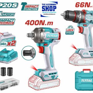 Cordless drill and Impact Wrench Combo Kit Lithium-Ion Total Tools TCKLI20275