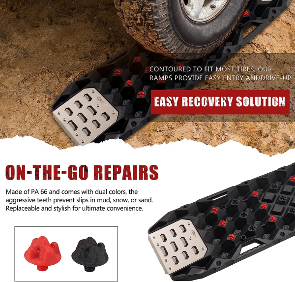 Recovery Sand Track with Replaceable Teeth & Steel Plate, 25 Ton Orange or Black (Pair) - Image 10