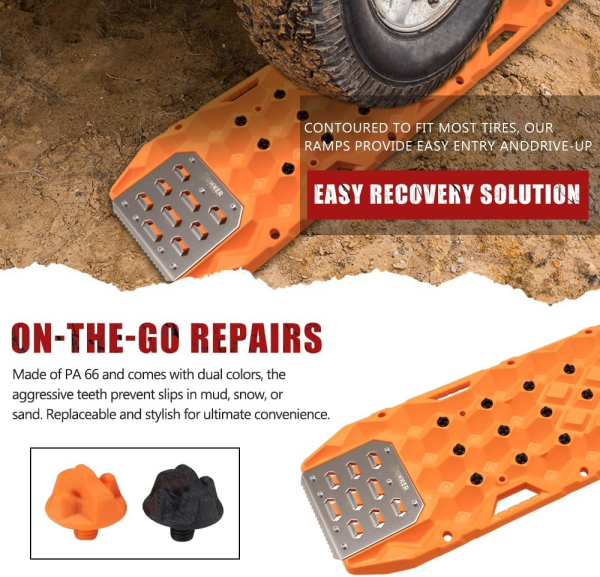 Recovery Sand Track with Replaceable Teeth & Steel Plate, 25 Ton Orange or Black (Pair) - Image 6
