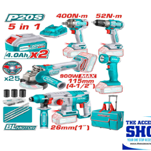 Combo Deal Industrial 5 Pcs Drill, Impact Wrench, Rotary Hammer, Grinder, Work Lamp Total tools TCKLI2058