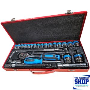 Socket set 25 piece 1/2 inch with Star and Flat Screwdriver in metal tool box CR-V King Tools