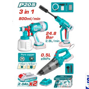 Combo Spray gun, Vacuum cleaner, Pressure washer, 2x 2amp Battery and Charger Total Tools TOSLI230522