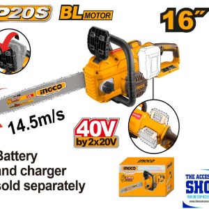 Chain Saw Cordless 40cm Bar 40V (20V + 20V) Tool Only Ingco CGSLI40168