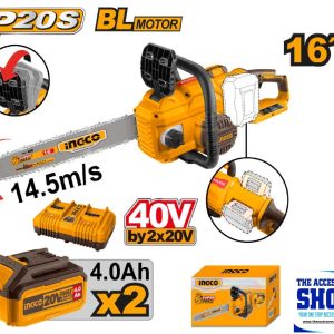 Chain Saw Cordless 40cm Bar, Dual Charger and 2 x 4.0Ah Batteries 40V (20V + 20V) Ingco CGSLI401682