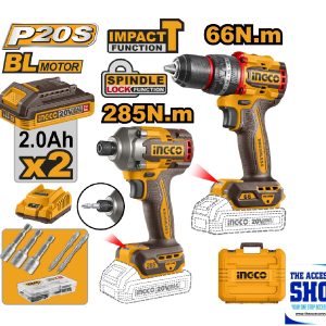 Combo Kit Cordless Impact Driver 285nm & Impact Drill (66Nm) 20V Ingco CKLI20277