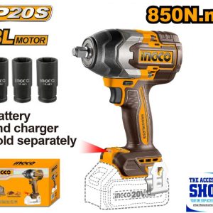 Impact Wrench 850Nm 1/2"Drive Cordless 20V (Tool Only) Ingco CIWLI20851