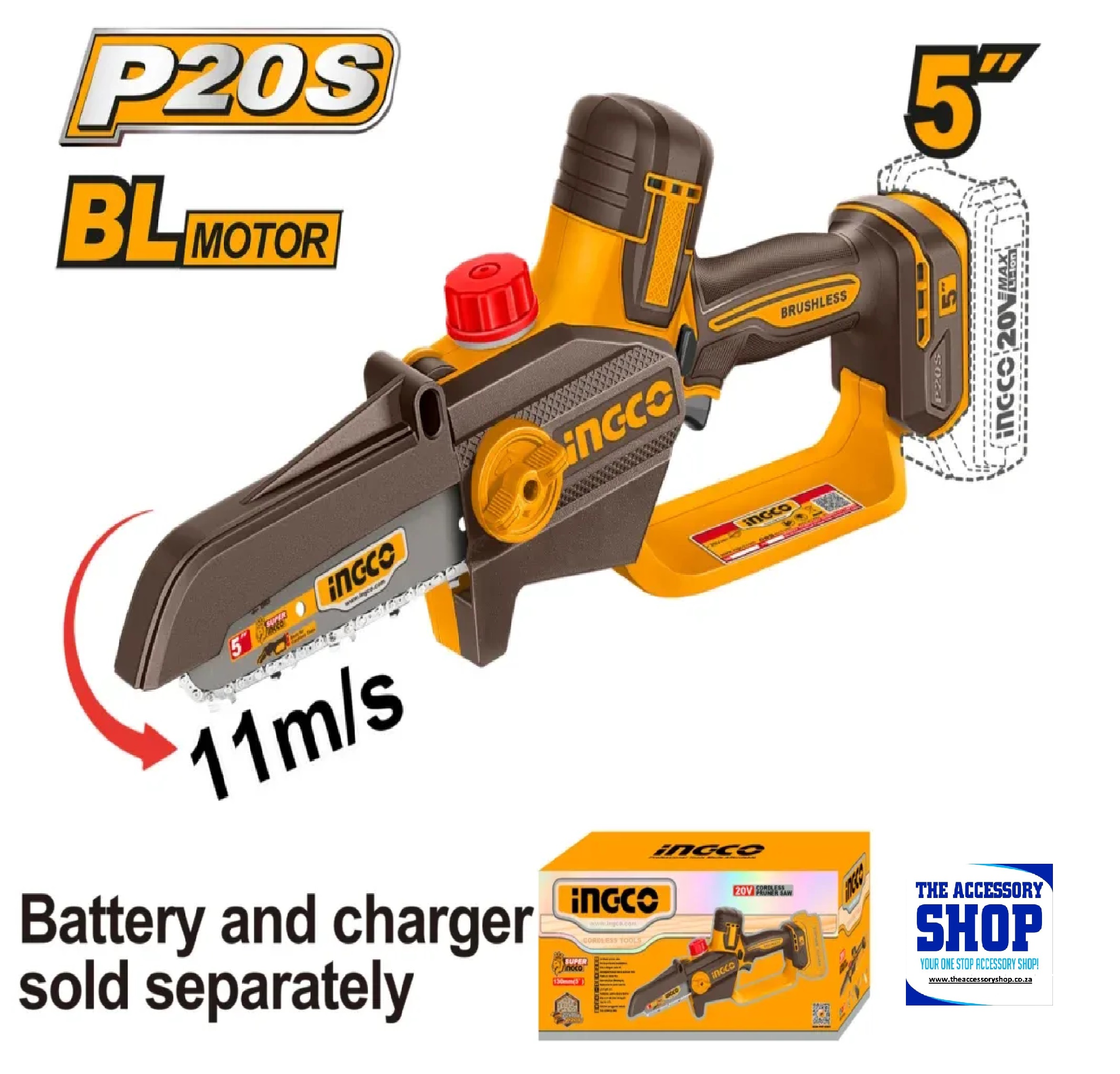 Pruner Saw 5inch 13cm 20v Automatic lubrication Tool Only Ingco CGSLI2056