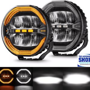 LED 9" Anti Glare Round Driving Light, White and Amber DRL