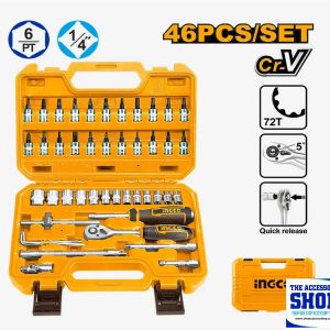 Socket Set 46 Pieces 1/4-Inches in Plastic case Ingco HKTS14462