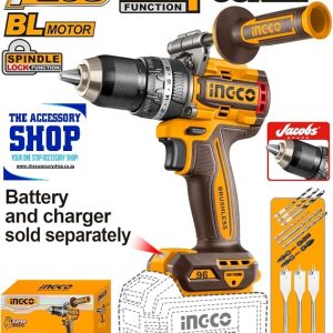 Drill Cordless Impact 96Nm 20V Brushless 13mm Jacobs Keyless Chuck, with handle Ingco (Tool Only) CIDLI209685